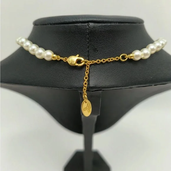 Vivienne Westwood Pearl Necklace with Gold Brooch Pendant